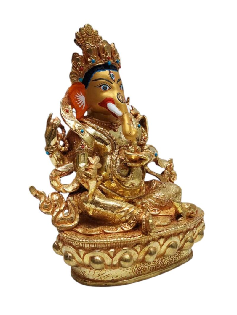 Ganesh: Tibetan Buddhist Handmade Statue, Gold Plated, Painted Face - Image 2