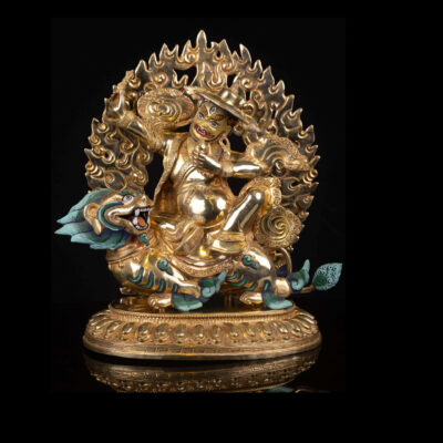 Shugden: Buddhist Handmade Statue, Full Gold Plated with Painted Face