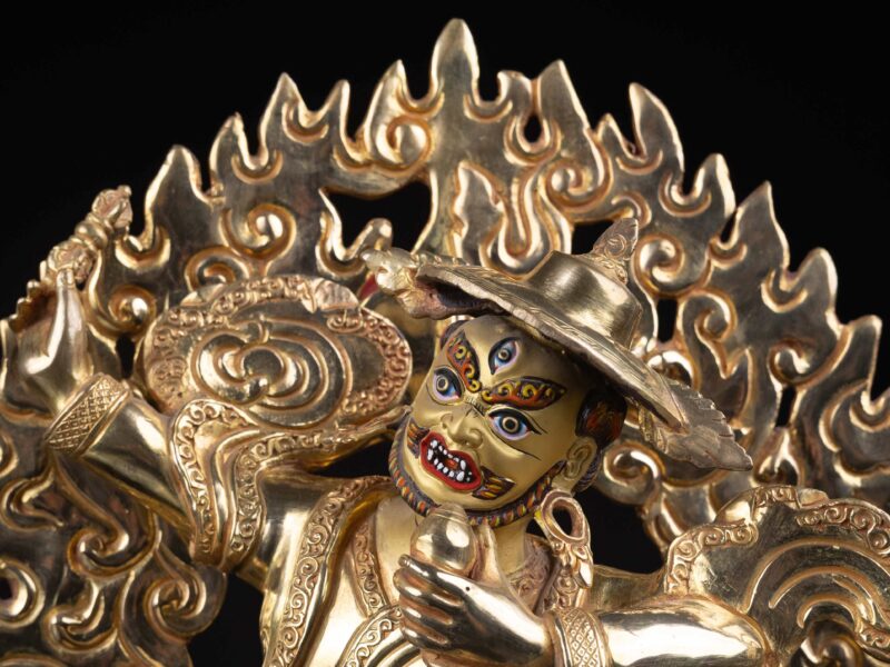 Shugden: Buddhist Handmade Statue, Full Gold Plated with Painted Face - Image 4