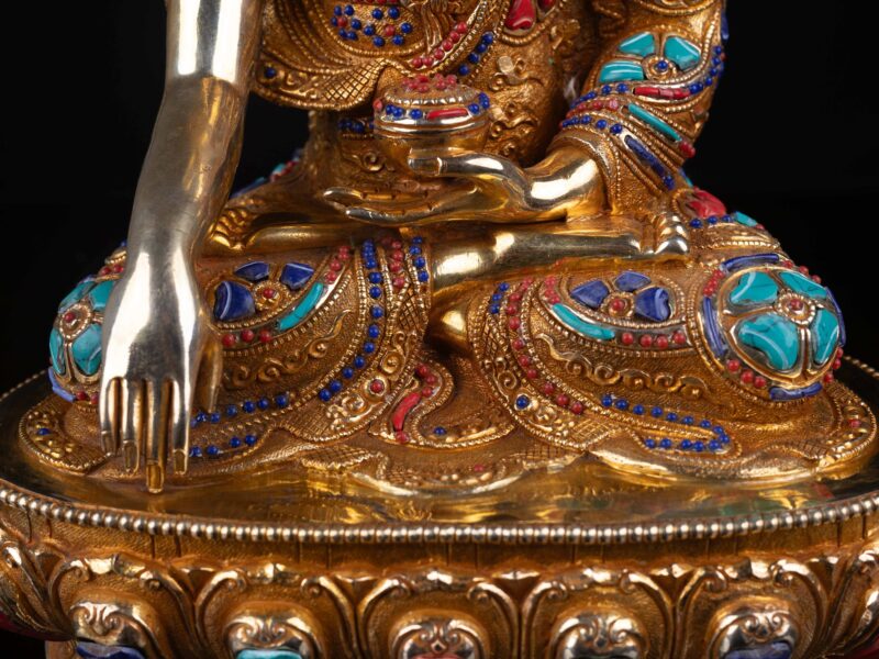 Shakyamuni Buddha: Buddhist Handmade Statue, Full Gold Plated, Face Painted And Stone Setting - Image 7