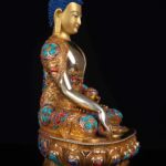 Shakyamuni Buddha: Buddhist Handmade Statue, Full Gold Plated, Face Painted And Stone Setting - Image 2