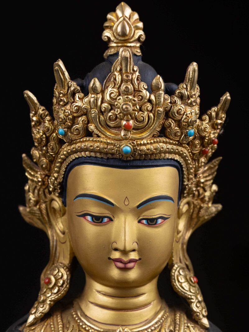 Chenrezig: Buddhist Handmade Statue, Full Gold Plated with Painted Face - Image 4