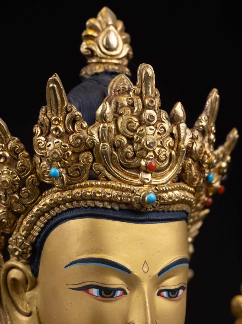 Chenrezig: Buddhist Handmade Statue, Full Gold Plated with Painted Face - Image 5