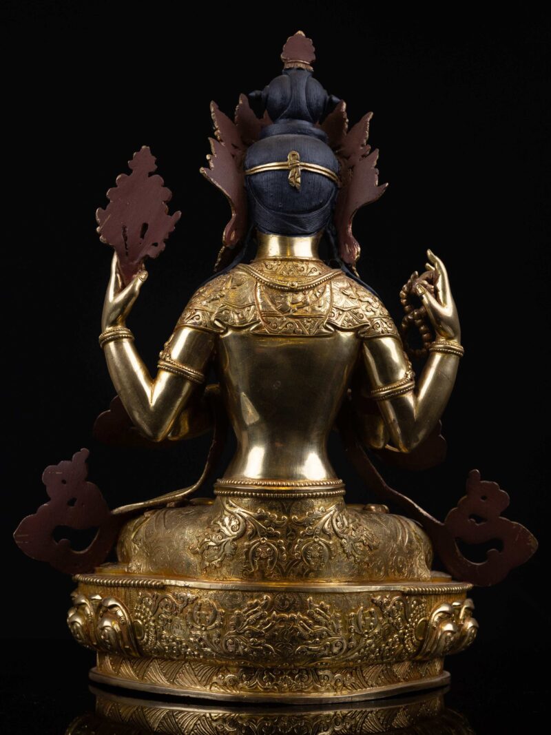Chenrezig: Buddhist Handmade Statue, Full Gold Plated with Painted Face - Image 7