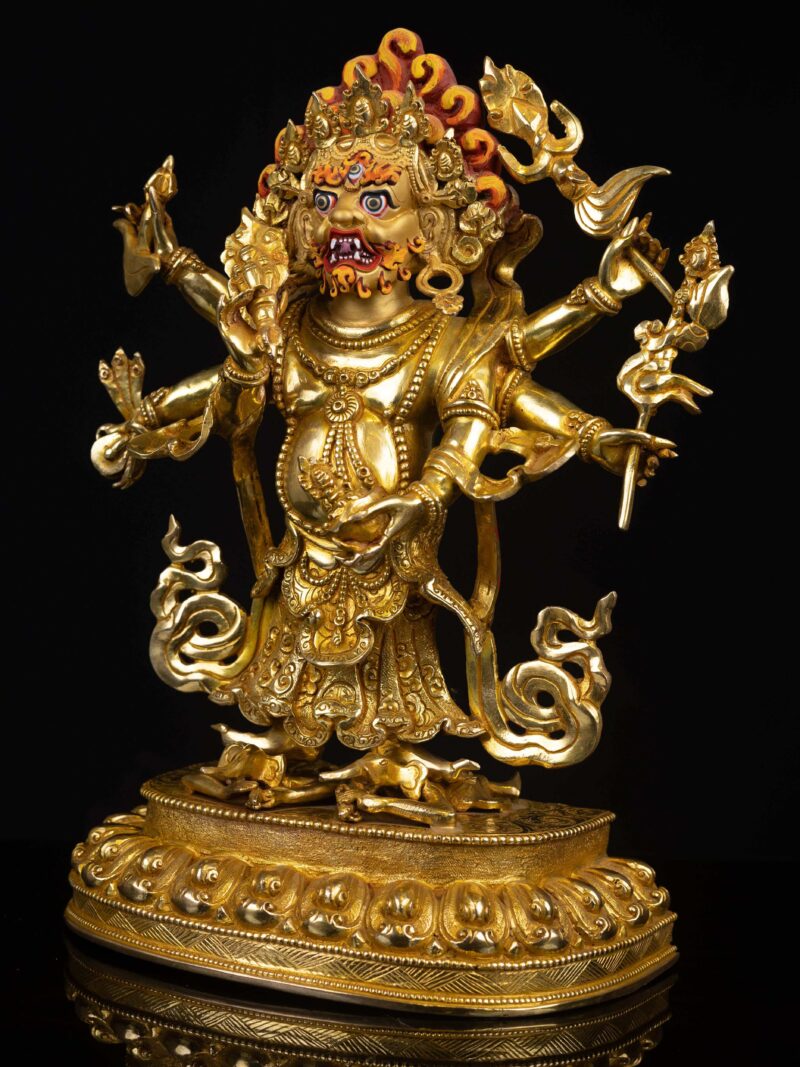 White Mahakala: Buddhist Handmade Statue, Full Gold Plated with Painted Face - Image 6
