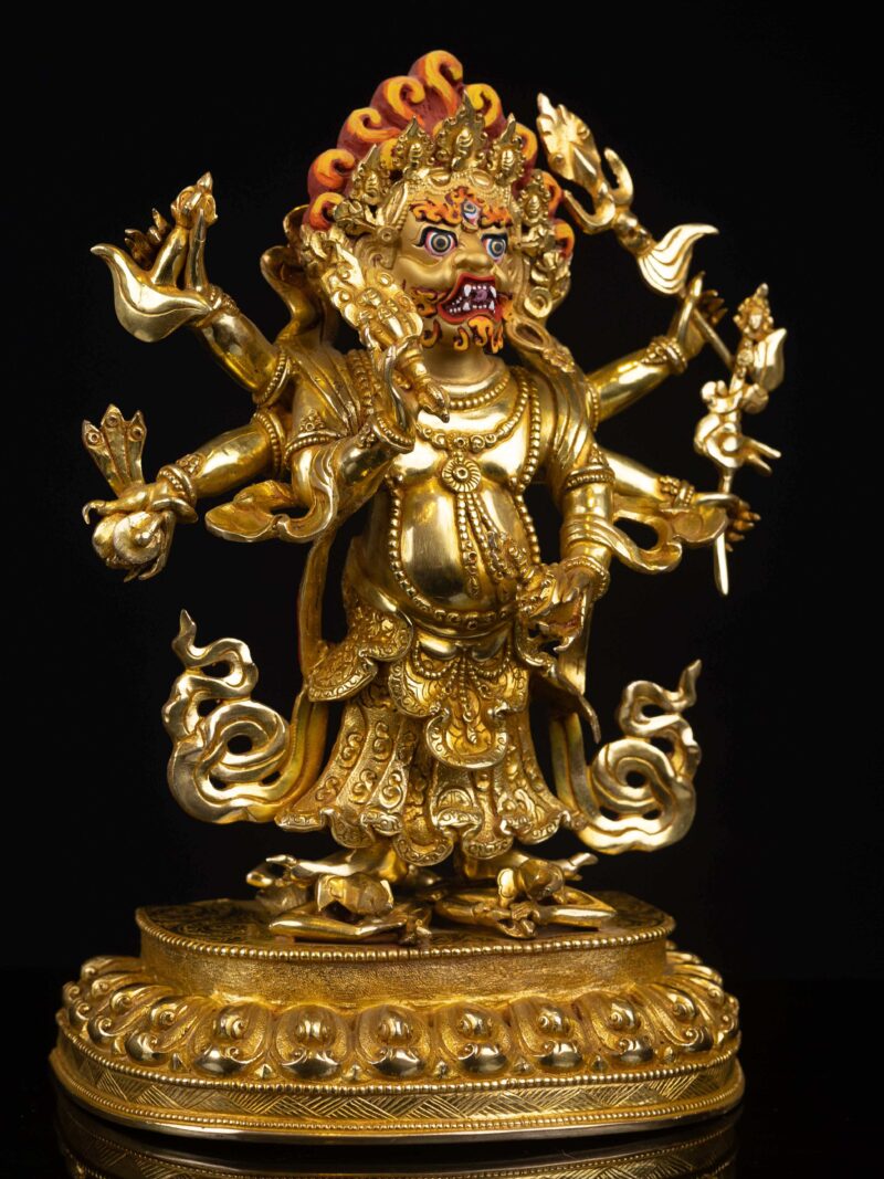 White Mahakala: Buddhist Handmade Statue, Full Gold Plated with Painted Face - Image 5