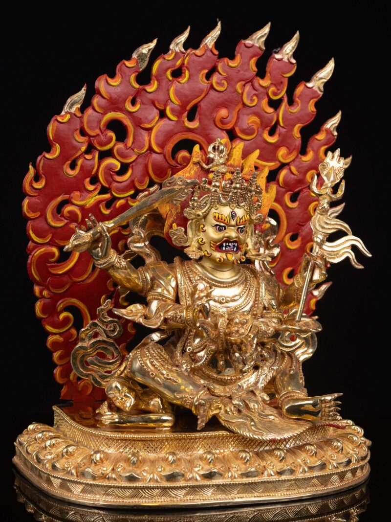 White Mahakala: Buddhist Handmade Statue, Full Gold Plated with Painted Face - Image 7