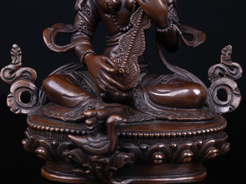 Saraswati: Buddhist Handmade Statue, Chocolate Oxidized Finish - Image 3
