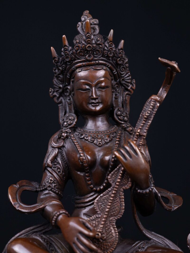 Saraswati: Buddhist Handmade Statue, Chocolate Oxidized Finish - Image 4