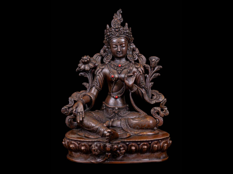 Green Tara: Buddhist Handmade Statue, Chocolate Oxidized, High Quality