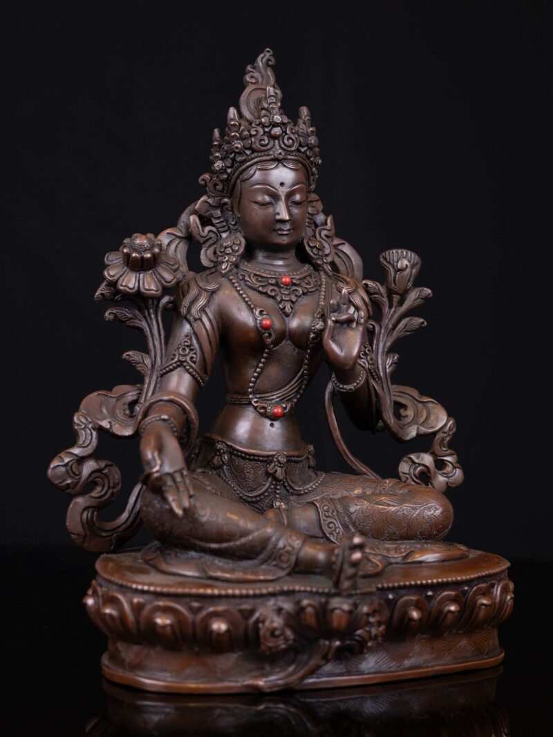 Green Tara: Buddhist Handmade Statue, Chocolate Oxidized, High Quality - Image 3