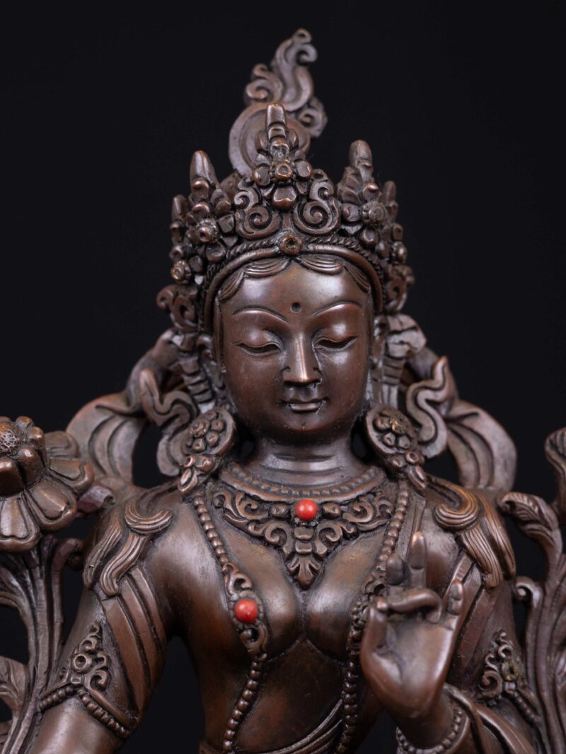 Green Tara: Buddhist Handmade Statue, Chocolate Oxidized, High Quality - Image 5