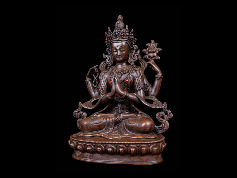 Chenrezig: Buddhist Handmade Statue, Chocolate Oxidized, High Quality