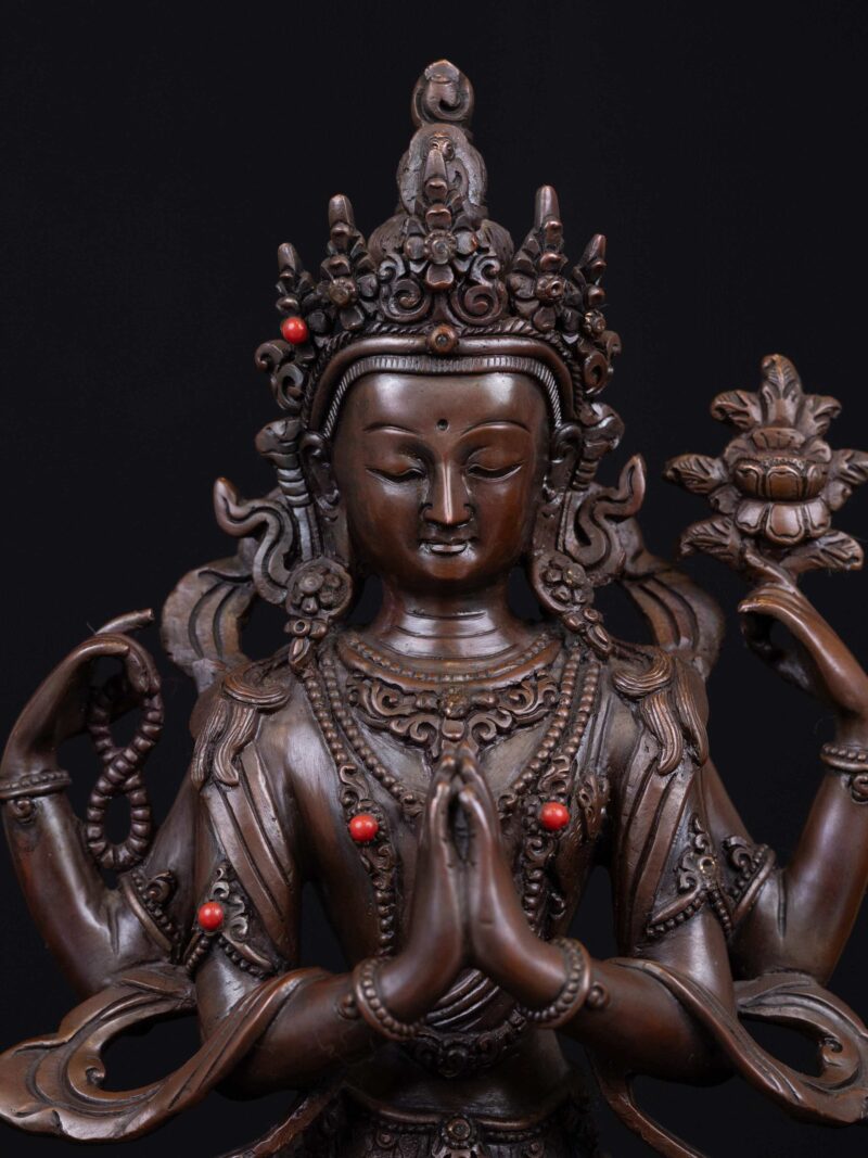 Chenrezig: Buddhist Handmade Statue, Chocolate Oxidized, High Quality - Image 5