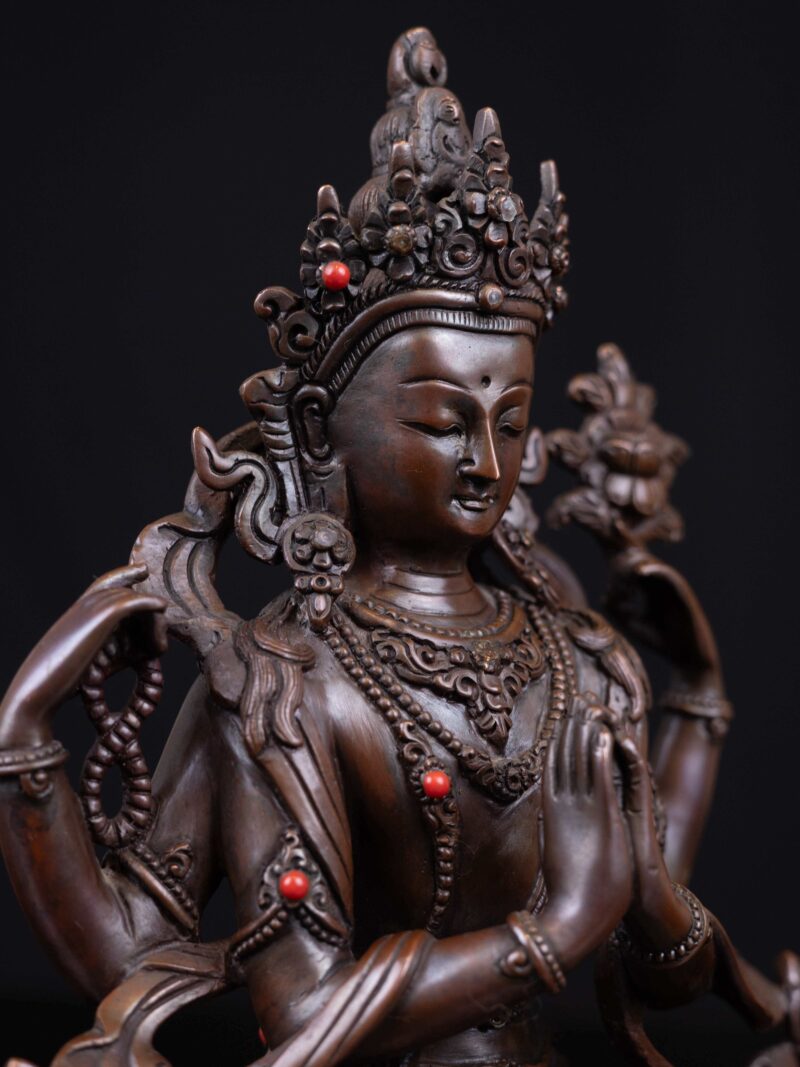 Chenrezig: Buddhist Handmade Statue, Chocolate Oxidized, High Quality - Image 4