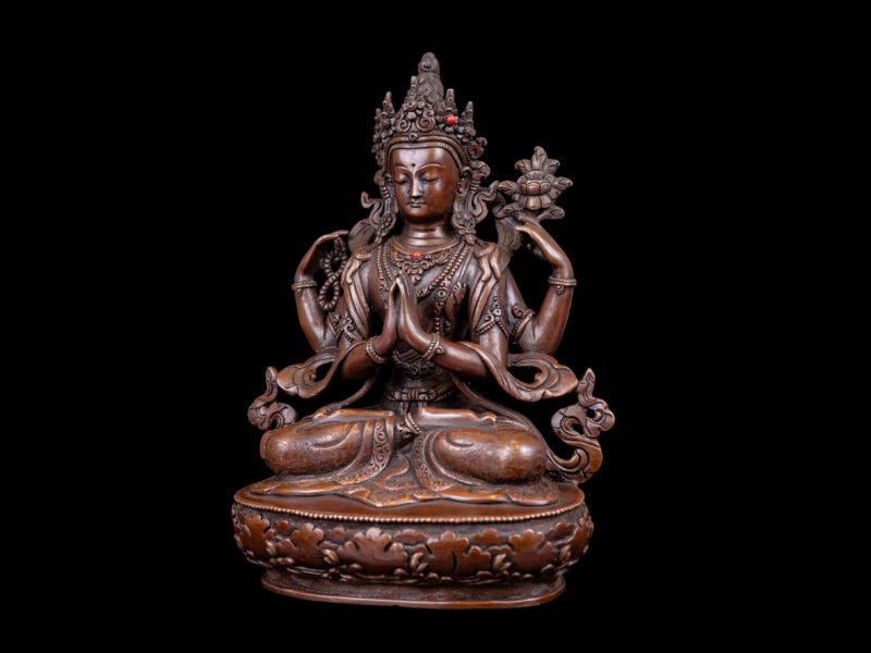 Chenrezig: Buddhist Handmade Statue, Chocolate Oxidized, High Quality