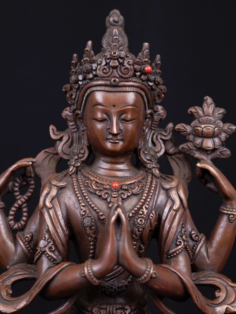 Chenrezig: Buddhist Handmade Statue, Chocolate Oxidized, High Quality - Image 2