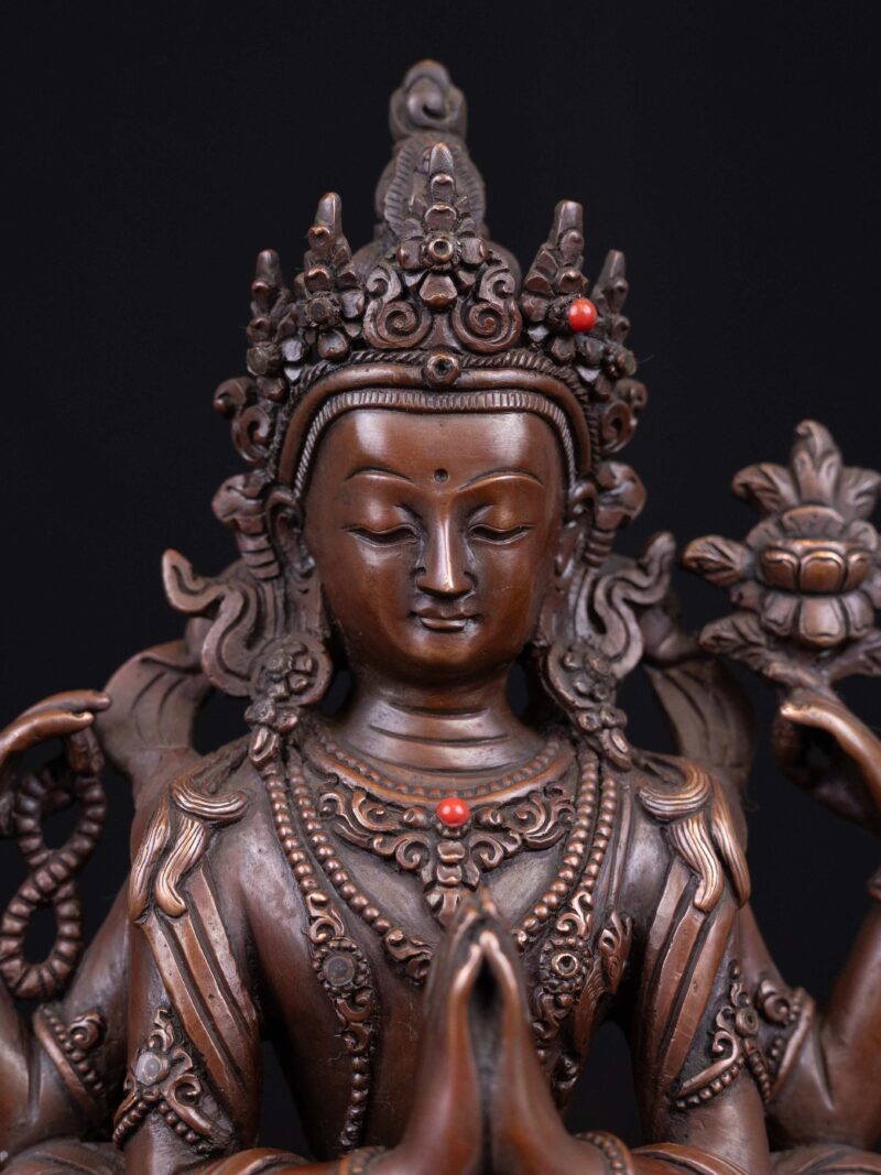 Chenrezig: Buddhist Handmade Statue, Chocolate Oxidized, High Quality - Image 5