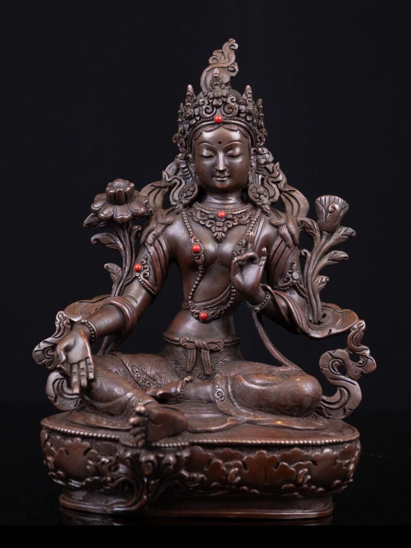 Green Tara: Buddhist Handmade Statue, Chocolate Oxidized, High Quality - Image 5