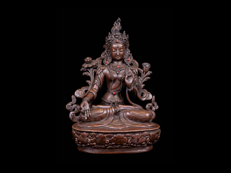 White Tara: Buddhist Handmade Statue, Chocolate Oxidized Finish