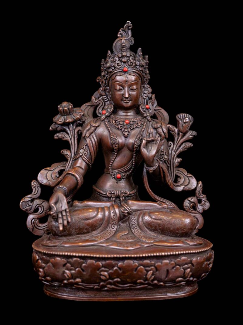 White Tara: Buddhist Handmade Statue, Chocolate Oxidized Finish - Image 3