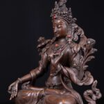 White Tara: Buddhist Handmade Statue, Chocolate Oxidized Finish - Image 4