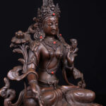 White Tara: Buddhist Handmade Statue, Chocolate Oxidized Finish - Image 2