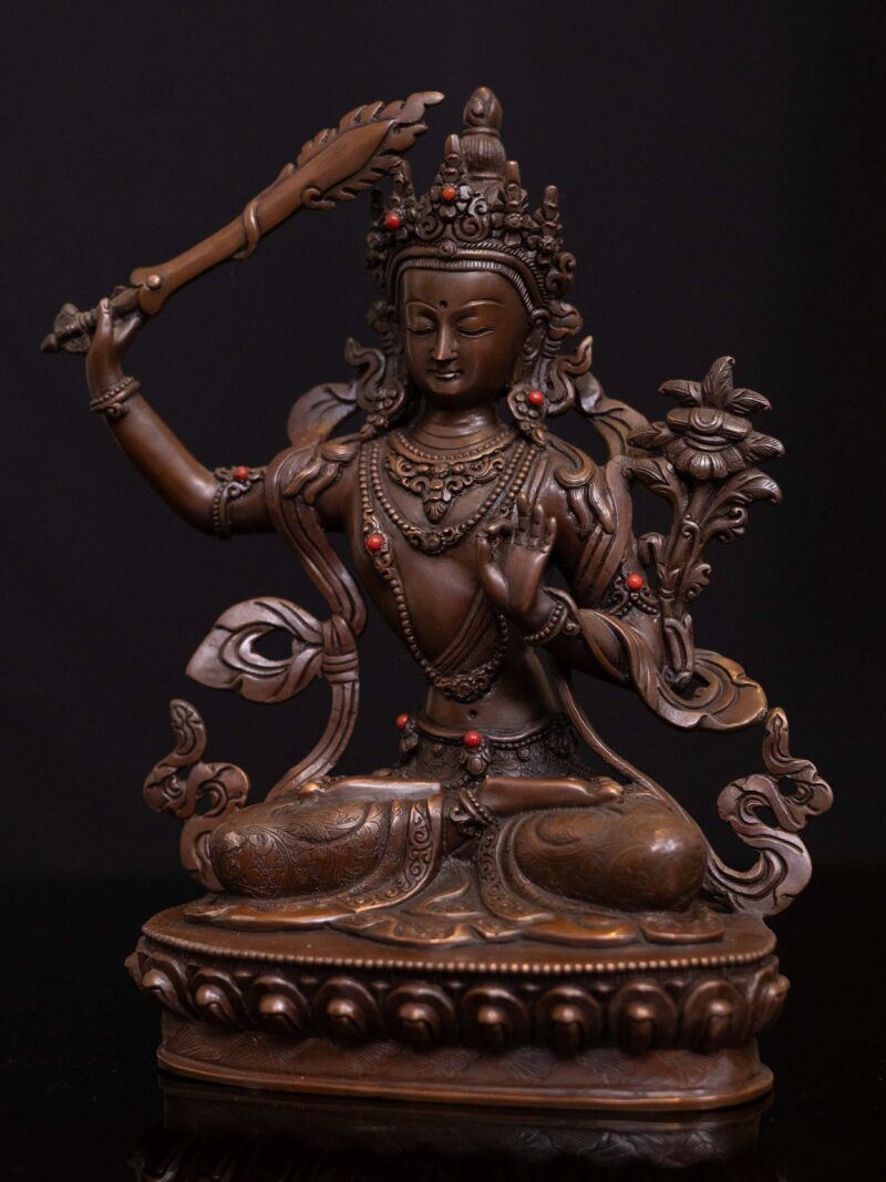 Manjushri Buddhist Handmade Statue – Chocolate Oxidized, High-Quality Craftsmanshi - Image 3
