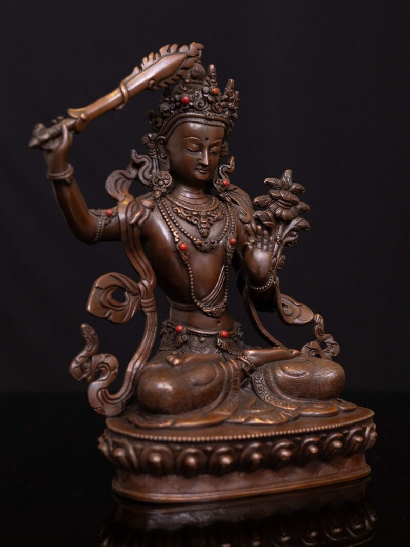 Manjushri Buddhist Handmade Statue – Chocolate Oxidized, High-Quality Craftsmanshi - Image 2