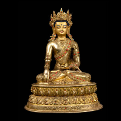 Crown Shakyamuni Buddha: Handmade Buddhist Statue, Full Gold Plated with Painted Face