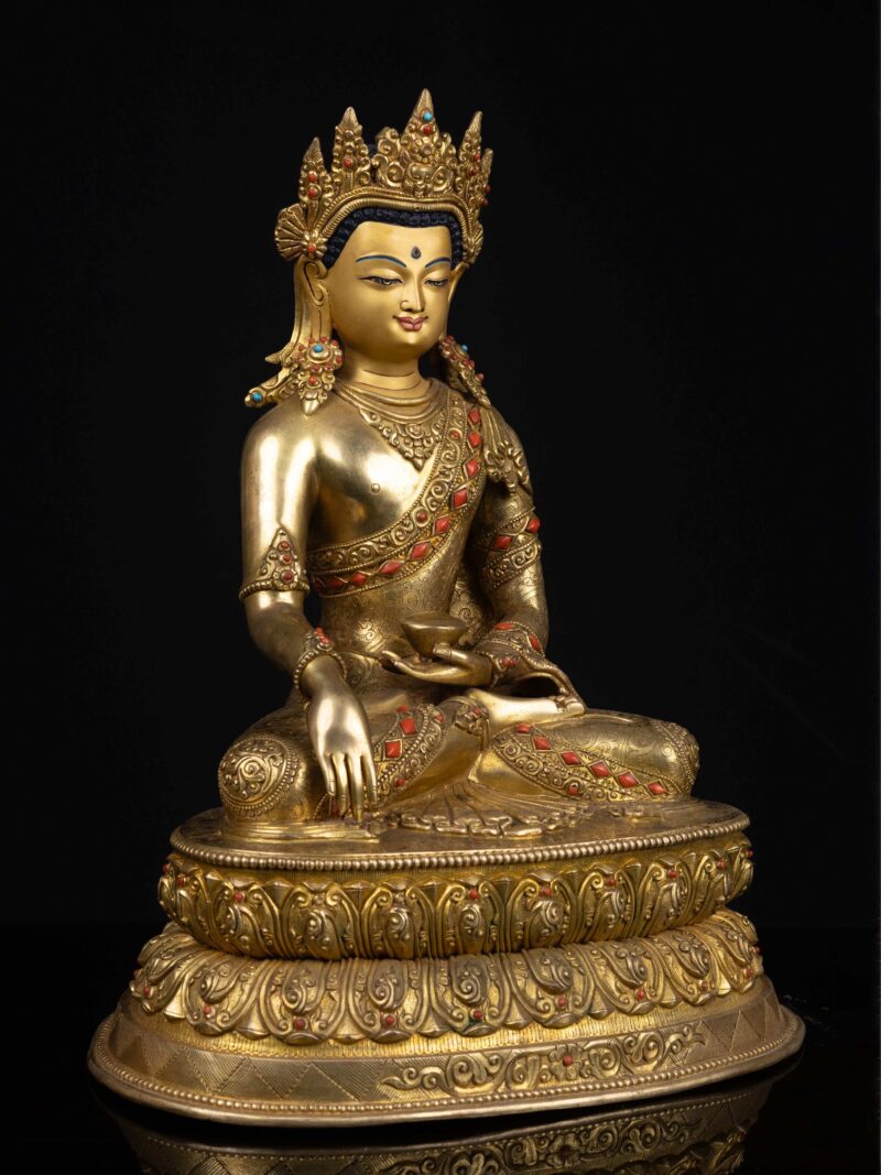 Crown Shakyamuni Buddha: Handmade Buddhist Statue, Full Gold Plated with Painted Face - Image 3