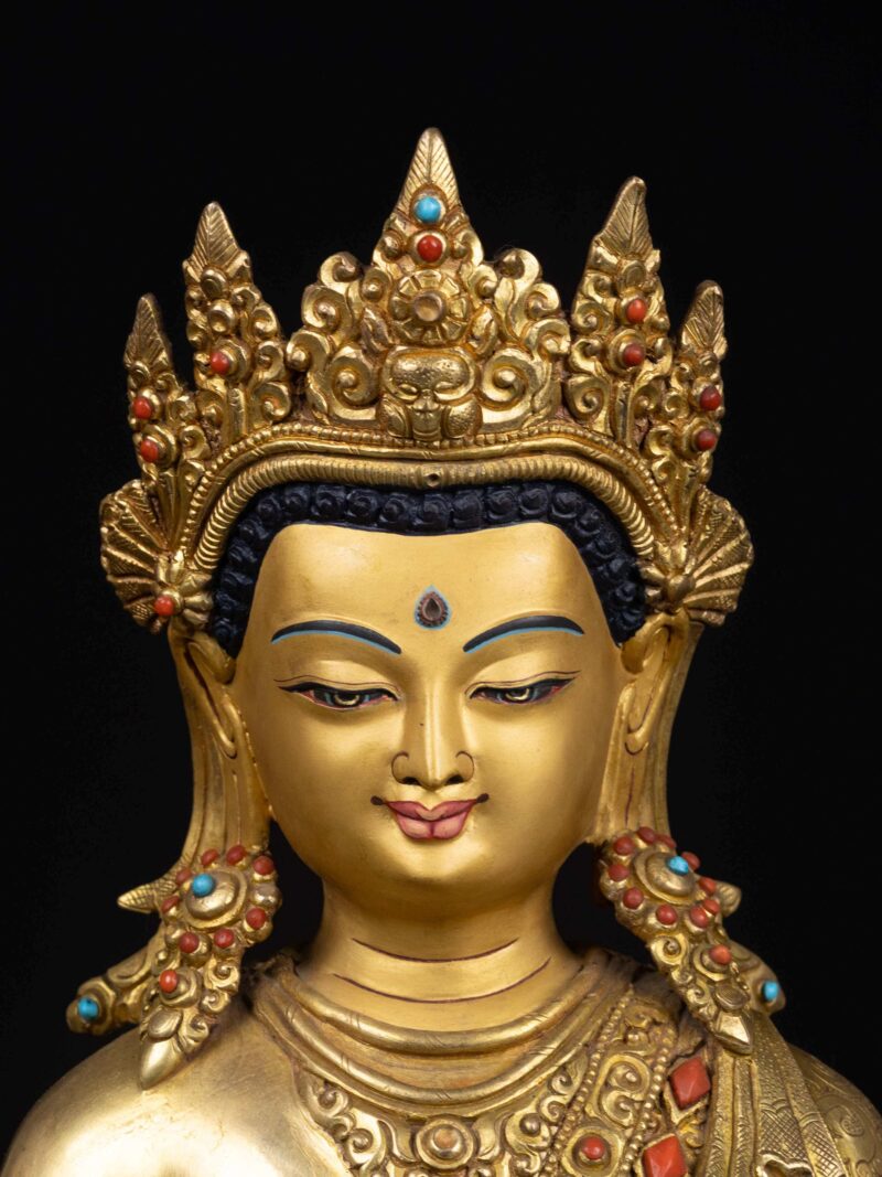 Crown Shakyamuni Buddha: Handmade Buddhist Statue, Full Gold Plated with Painted Face - Image 4