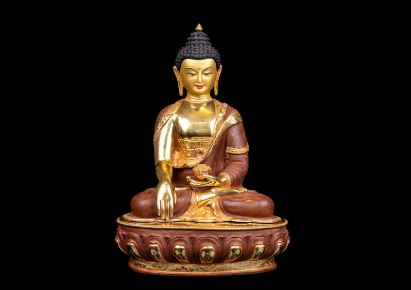 Shakyamuni Buddha Buddhist Handmade Statue – Half Gold-Plated, Face Painted