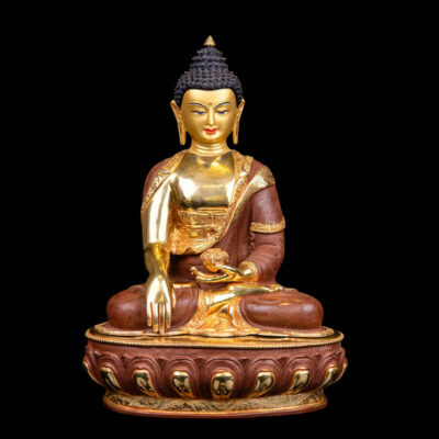 Shakyamuni Buddha Buddhist Handmade Statue – Half Gold-Plated, Face Painted