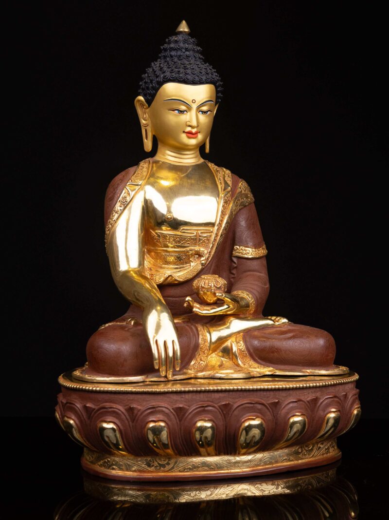 Shakyamuni Buddha Buddhist Handmade Statue – Half Gold-Plated, Face Painted - Image 4