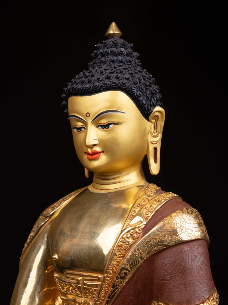 Shakyamuni Buddha Buddhist Handmade Statue – Half Gold-Plated, Face Painted - Image 5