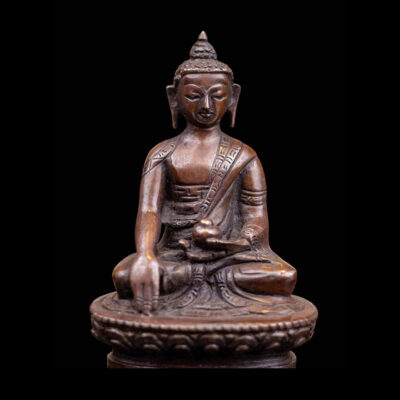 Shakyamuni Buddha: Buddhist Miniature Statue in Chocolate Oxidized Finishing