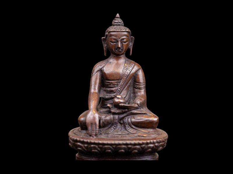 Shakyamuni Buddha: Buddhist Miniature Statue in Chocolate Oxidized Finish