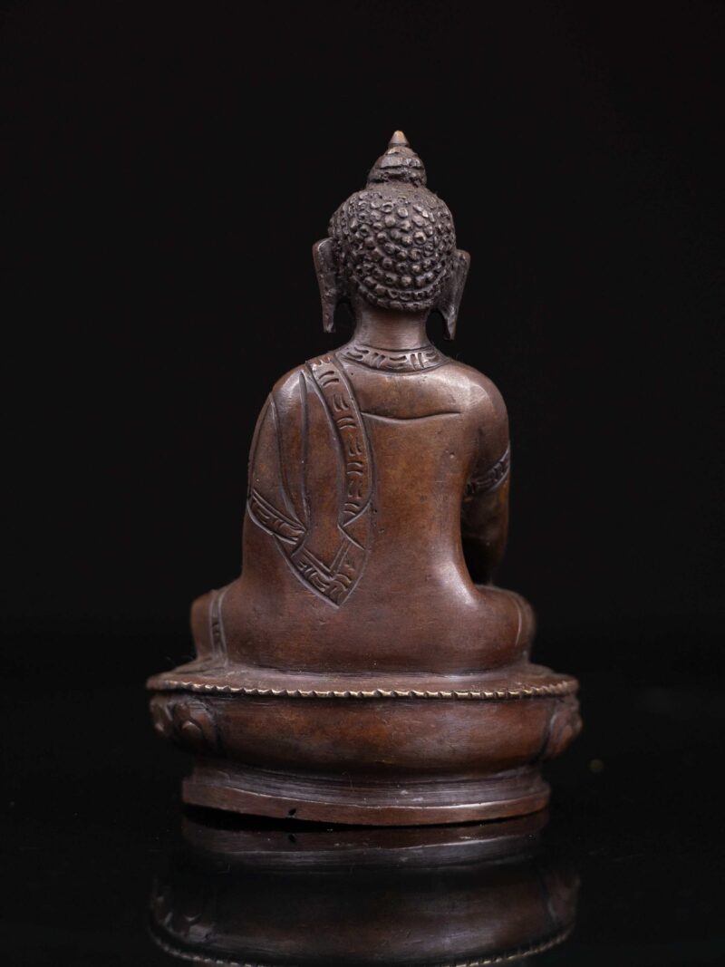 Shakyamuni Buddha: Buddhist Miniature Statue in Chocolate Oxidized Finish - Image 2