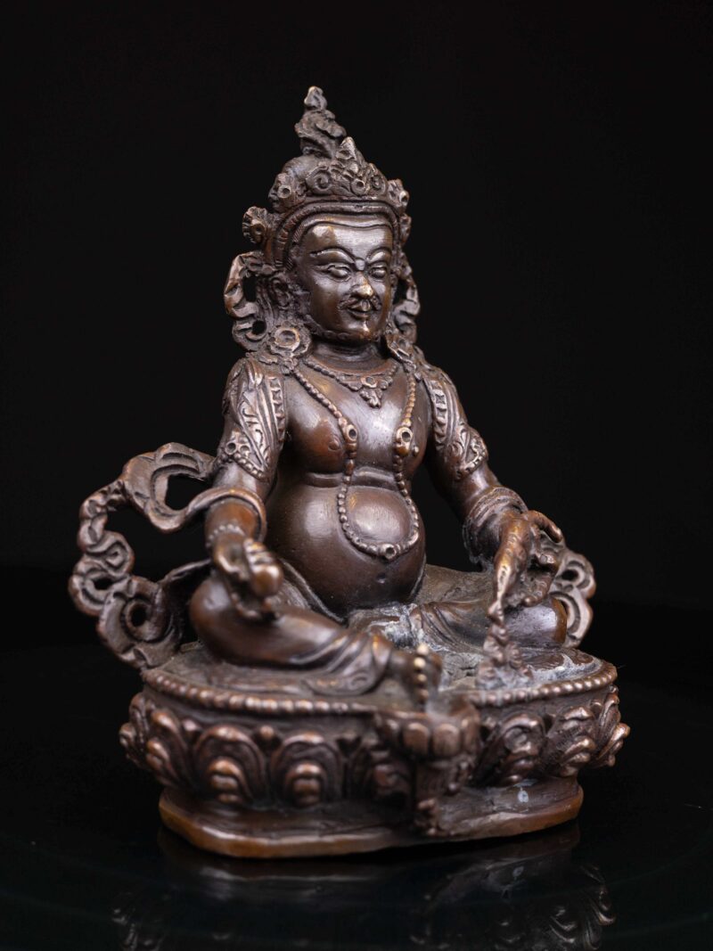 Yellow Jambhala: Buddhist Miniature Statue in Chocolate Oxidized Finish - Image 2
