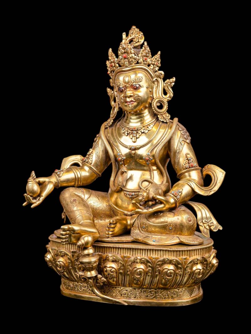 Yellow Jambhala: Buddhist Handmade Statue with Full Gold Plating and Gold-Painted Face - Image 4
