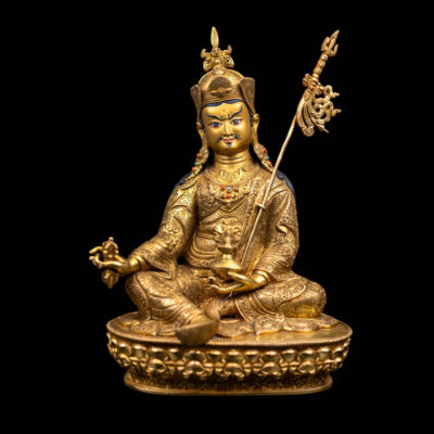 Padmasambhava: Buddhist Handmade Statue with Full Gold Plating and Gold-Painted Face