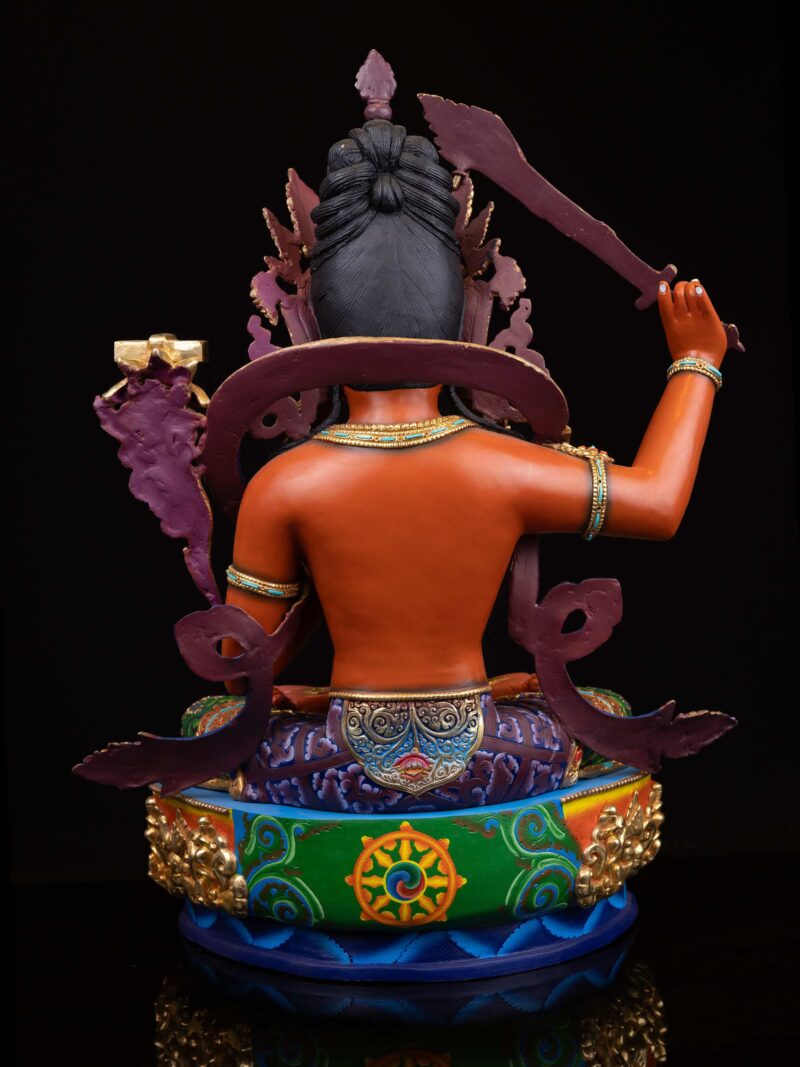 Manjushri: Buddhist Handmade Statue with Half Gold Plating and Thangka Color Finishing - Image 5