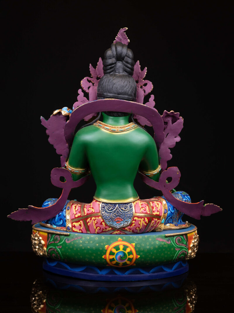 Green Tara: Buddhist Handmade Statue with Half Gold Plating and Thangka Color Finishing - Image 5