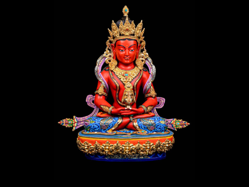Aparimita: Buddhist Handmade Statue with Partly Gold Plating and Traditional Color Finishing
