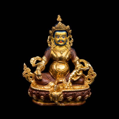 Yellow Jambhala Buddhist Handmade Statue – Partly Gold-Plated, Face Painted, High-Quality Craftsmanship