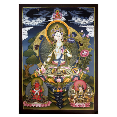 Tibetan Thangka of White Tara – Healing Thangka in Real Gold and Tibetan Colors