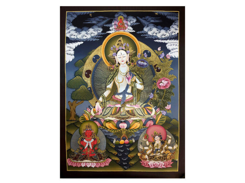Tibetan Thangka of White Tara – Healing Thangka in Real Gold and Tibetan Colors