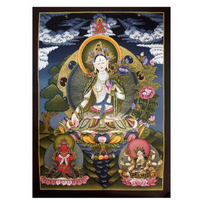 Tibetan Thangka of White Tara – Healing Thangka in Real Gold and Tibetan Colors