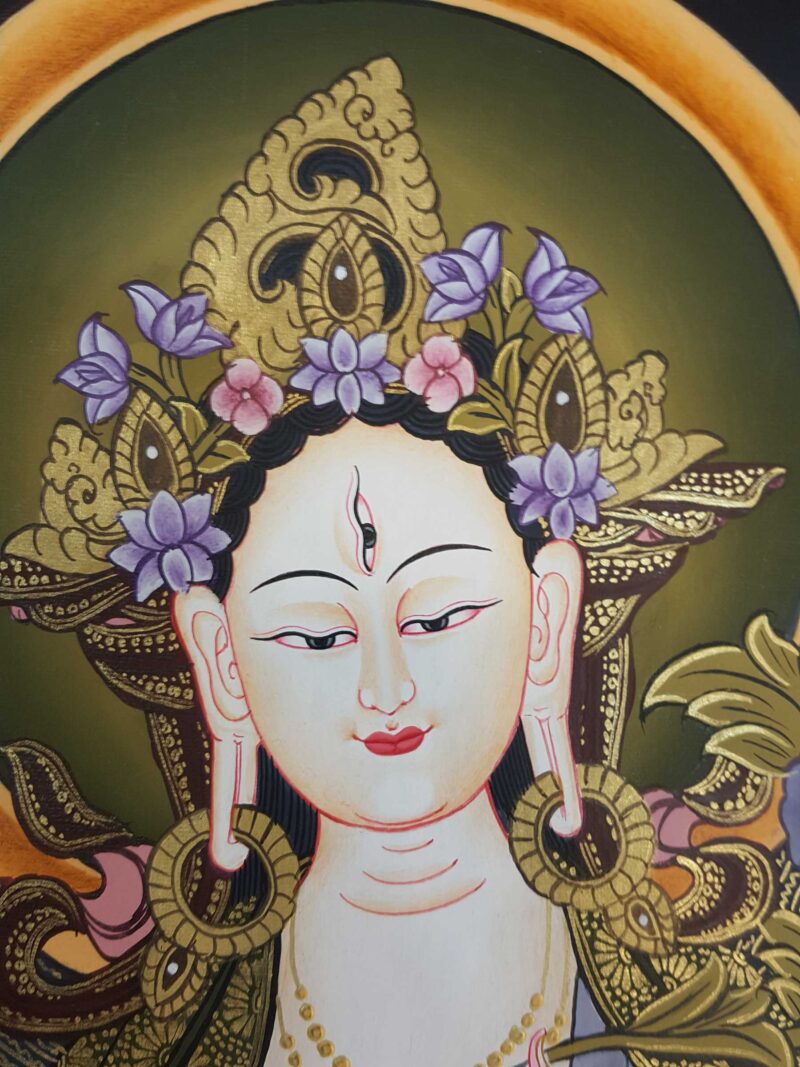 Tibetan Thangka of White Tara – Healing Thangka in Real Gold and Tibetan Colors - Image 3